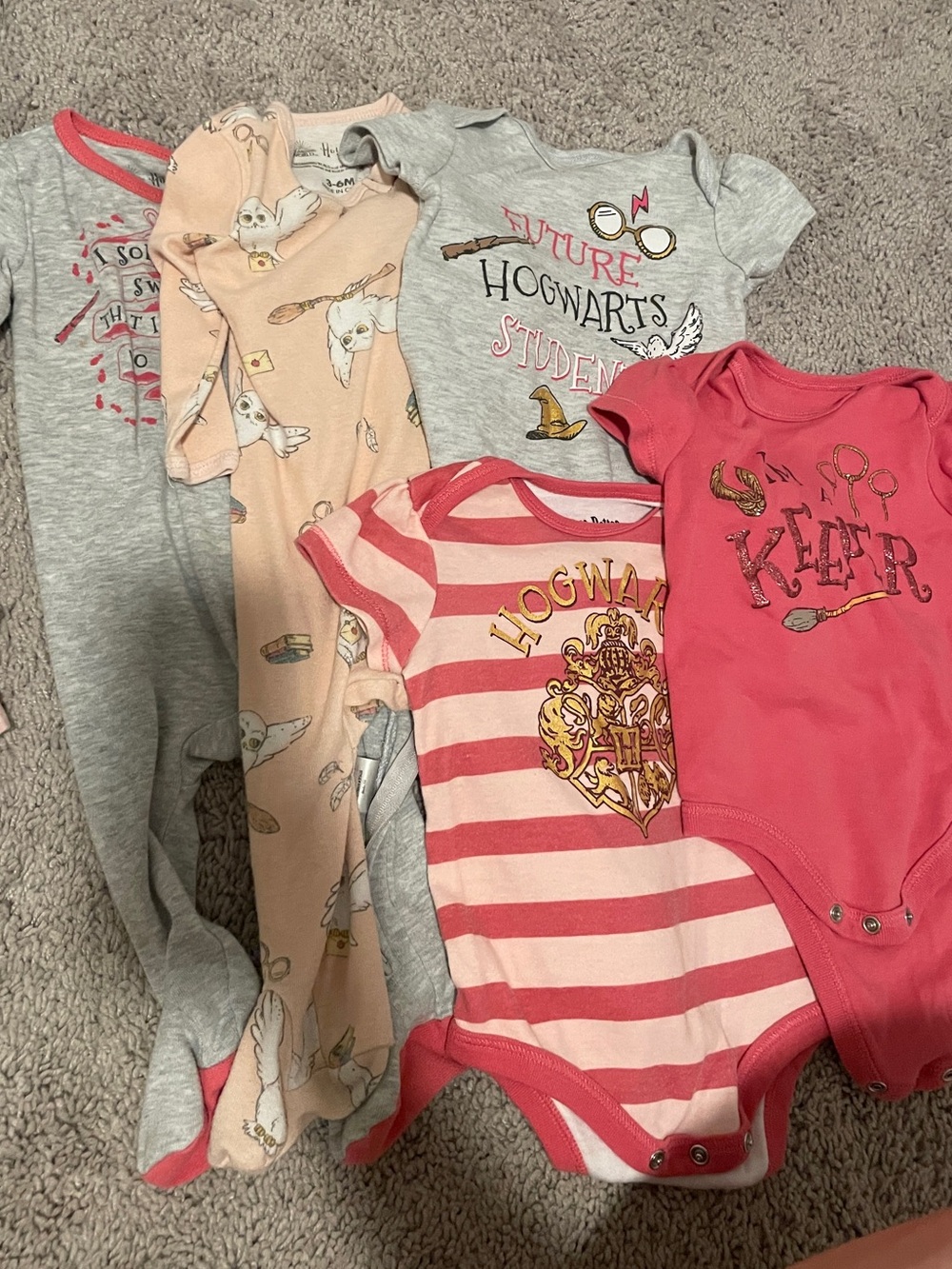 Warner Bros. Kids Pink, Peach & Gray Harry Potter Bodysuit Set